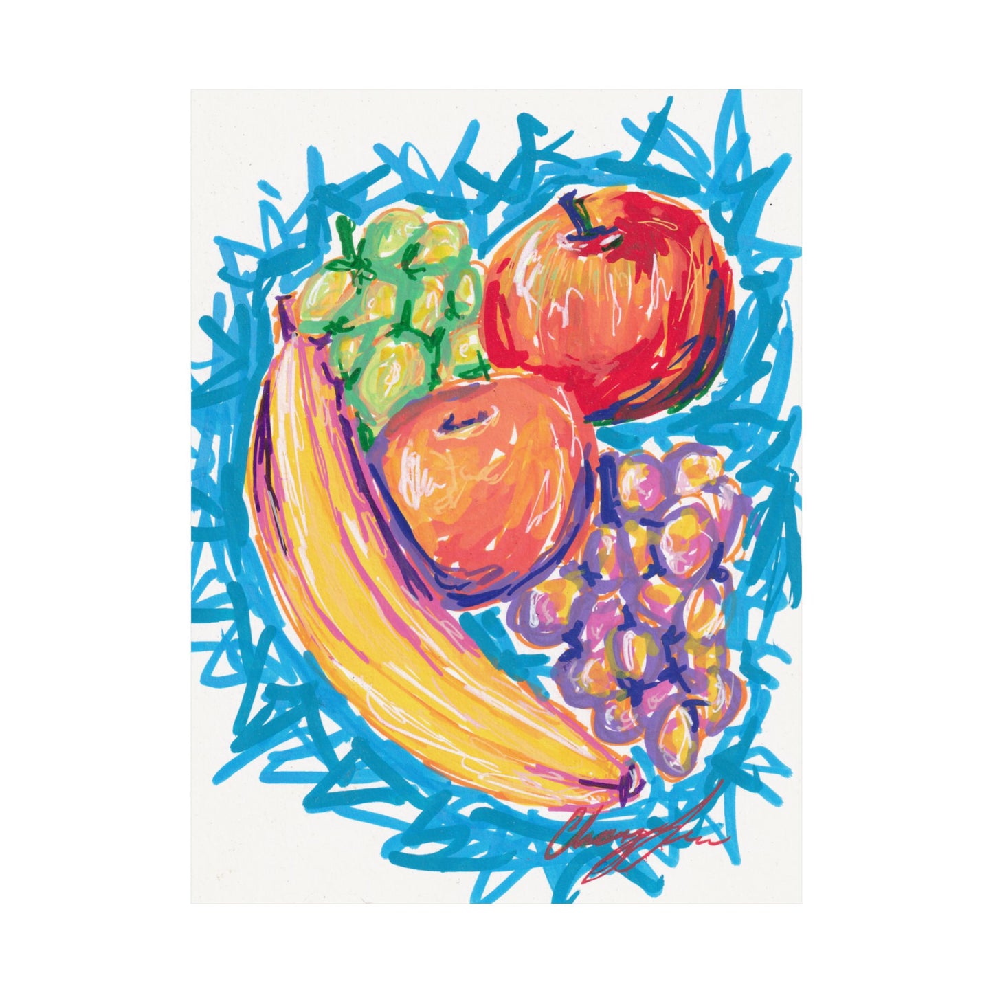 Fruit Still Life Matte Poster — Colorful Banana, Apples & Grapes Wall Art