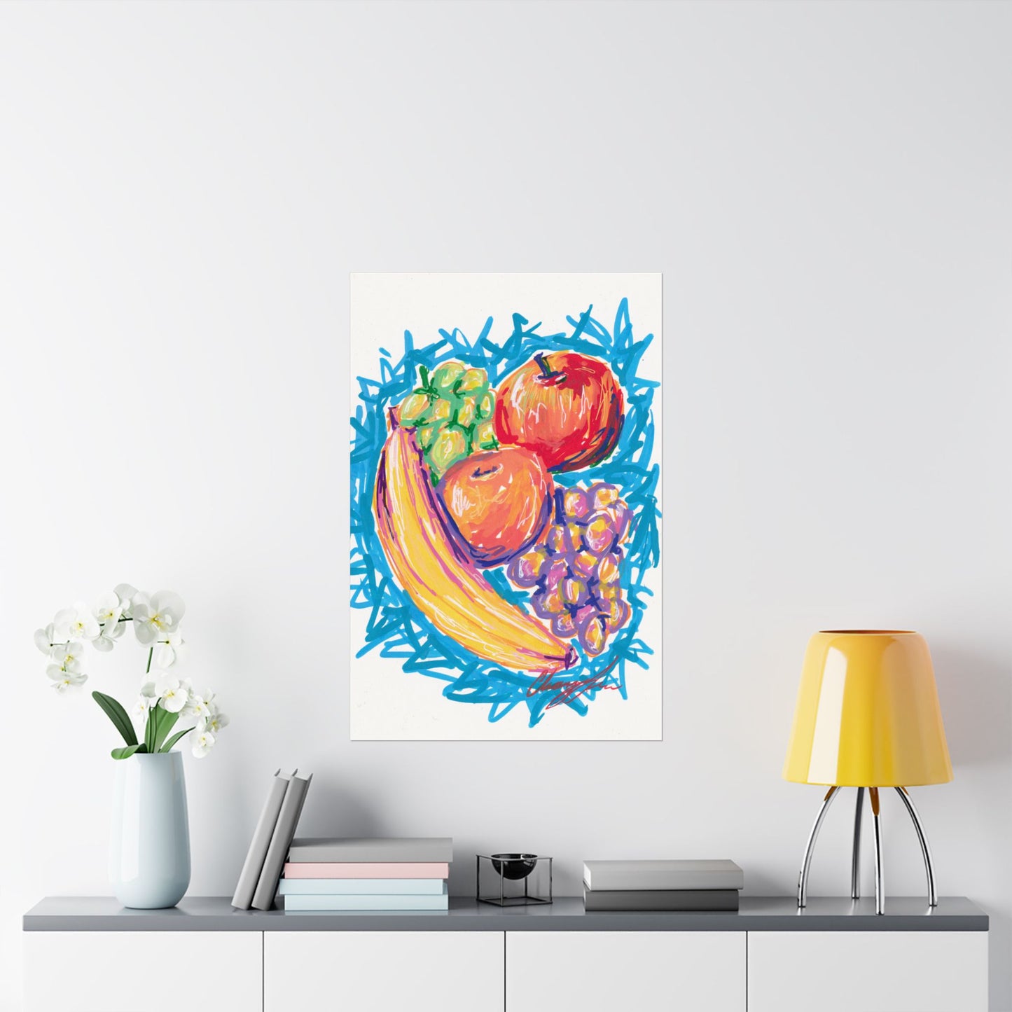 Fruit Still Life Matte Poster — Colorful Banana, Apples & Grapes Wall Art