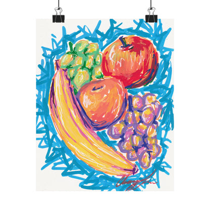 Fruit Still Life Matte Poster — Colorful Banana, Apples & Grapes Wall Art
