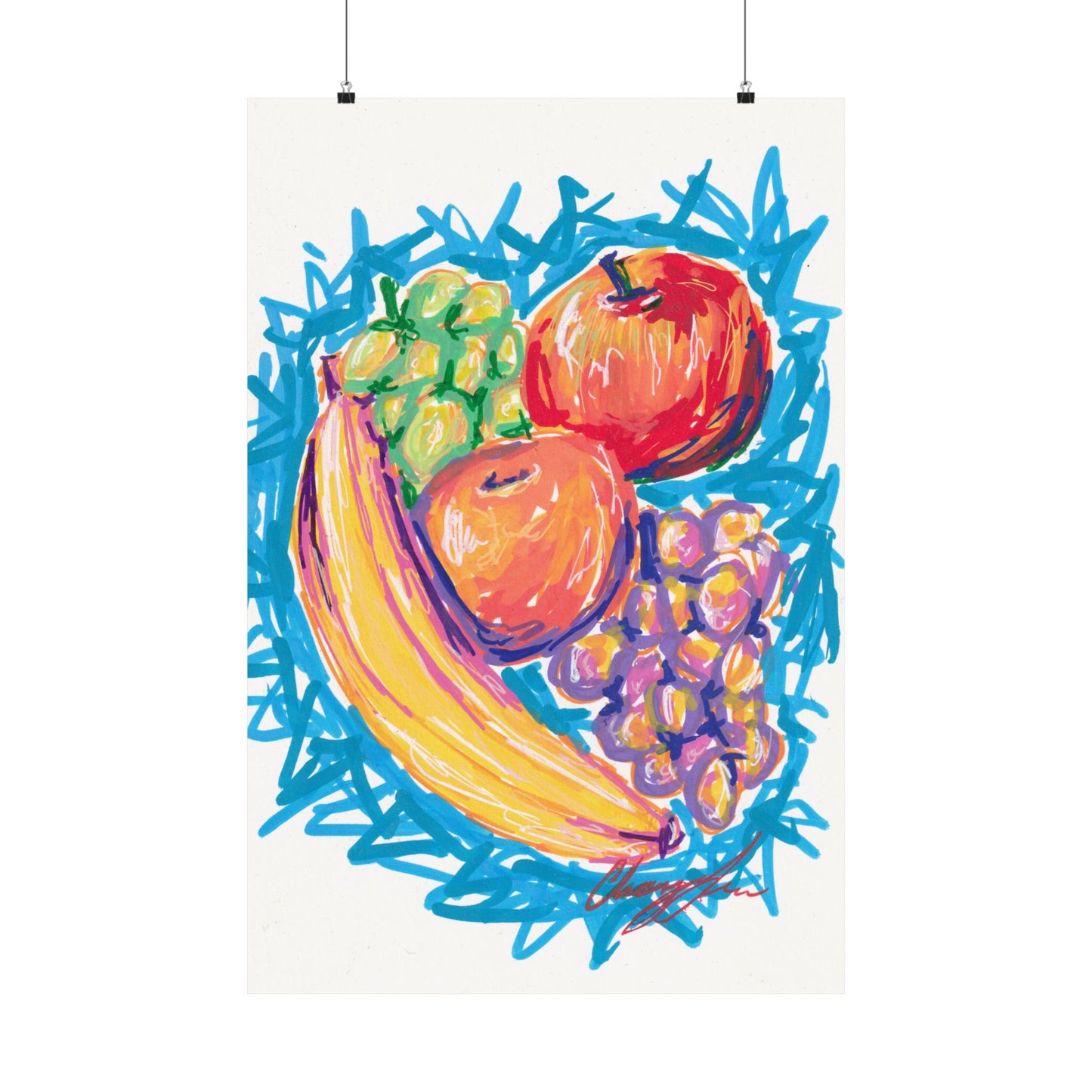 Fruit Still Life Matte Poster — Colorful Banana, Apples & Grapes Wall Art