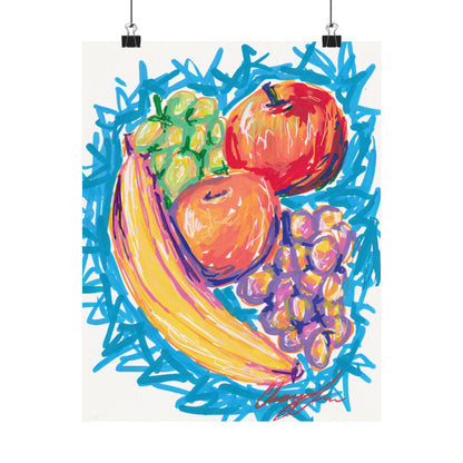 Fruit Still Life Matte Poster — Colorful Banana, Apples & Grapes Wall Art