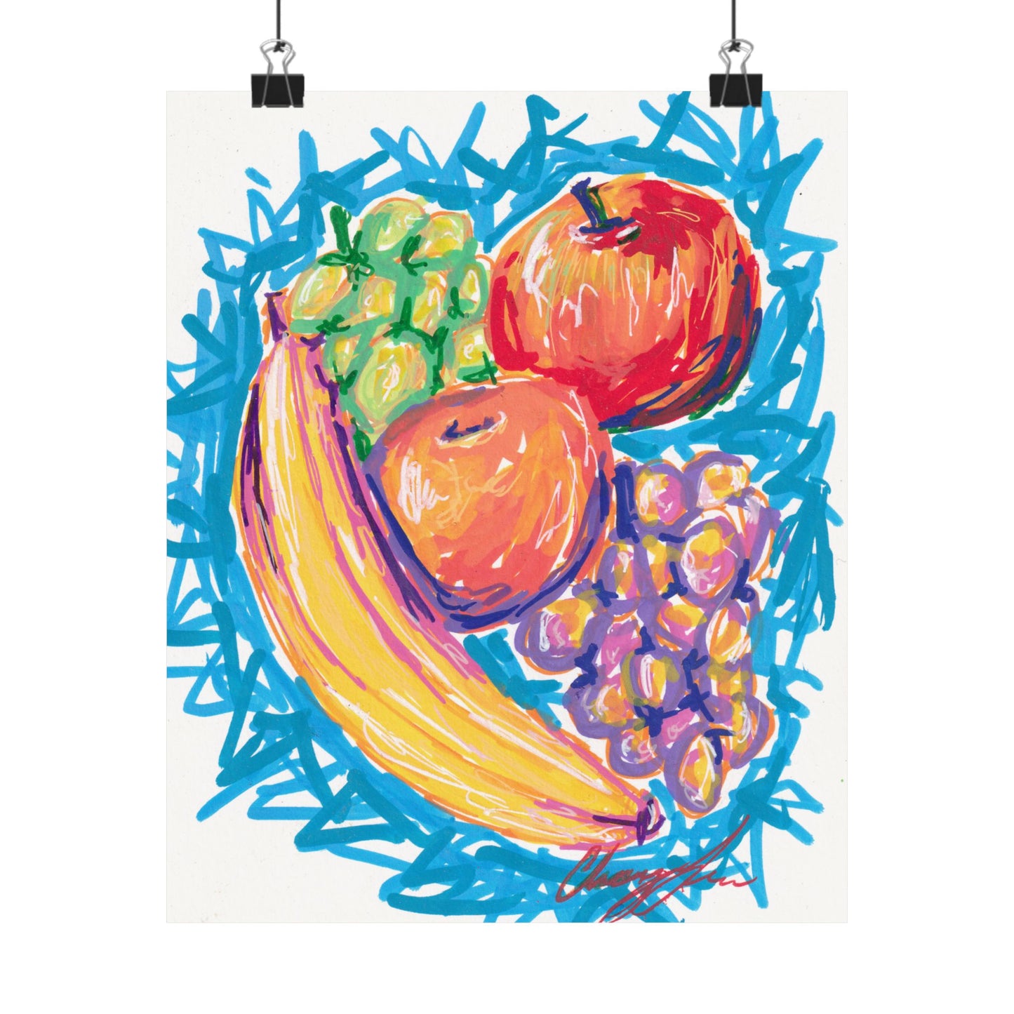 Fruit Still Life Matte Poster — Colorful Banana, Apples & Grapes Wall Art