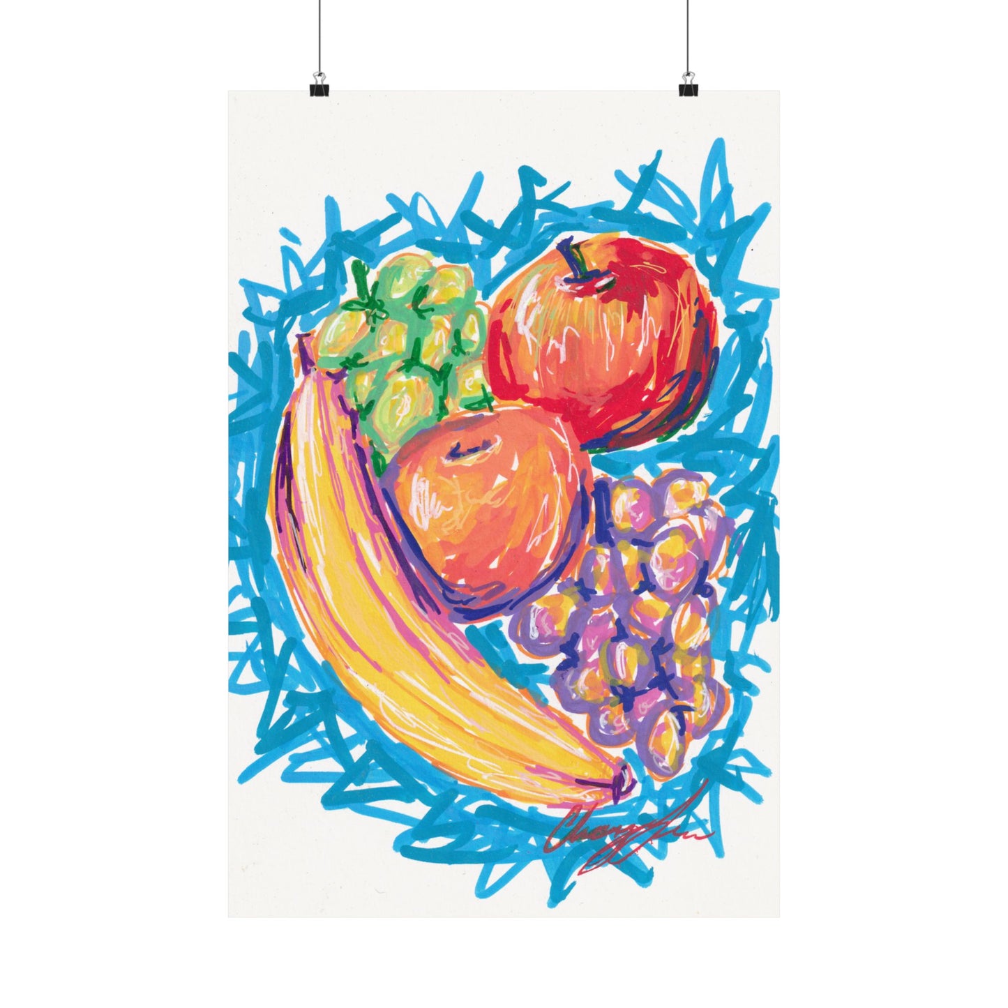 Fruit Still Life Matte Poster — Colorful Banana, Apples & Grapes Wall Art