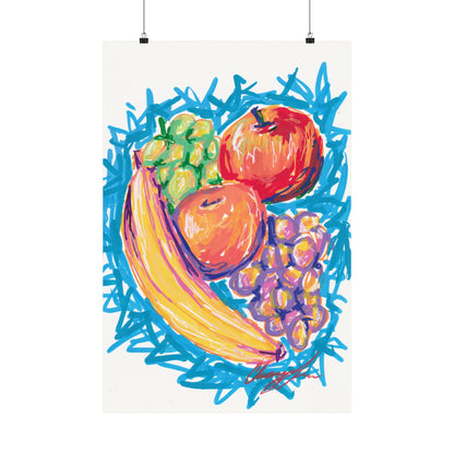 Fruit Still Life Matte Poster — Colorful Banana, Apples & Grapes Wall Art