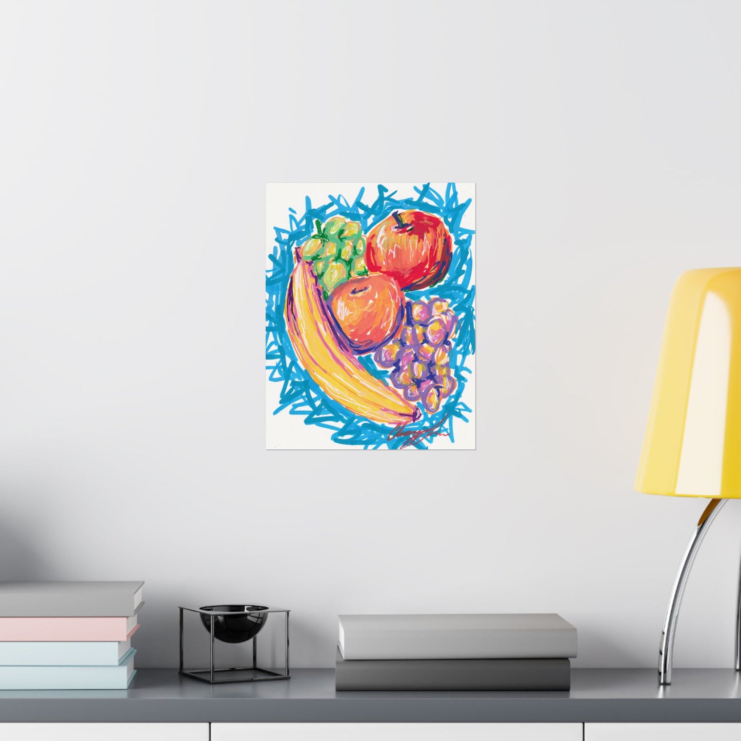 Fruit Still Life Matte Poster — Colorful Banana, Apples & Grapes Wall Art