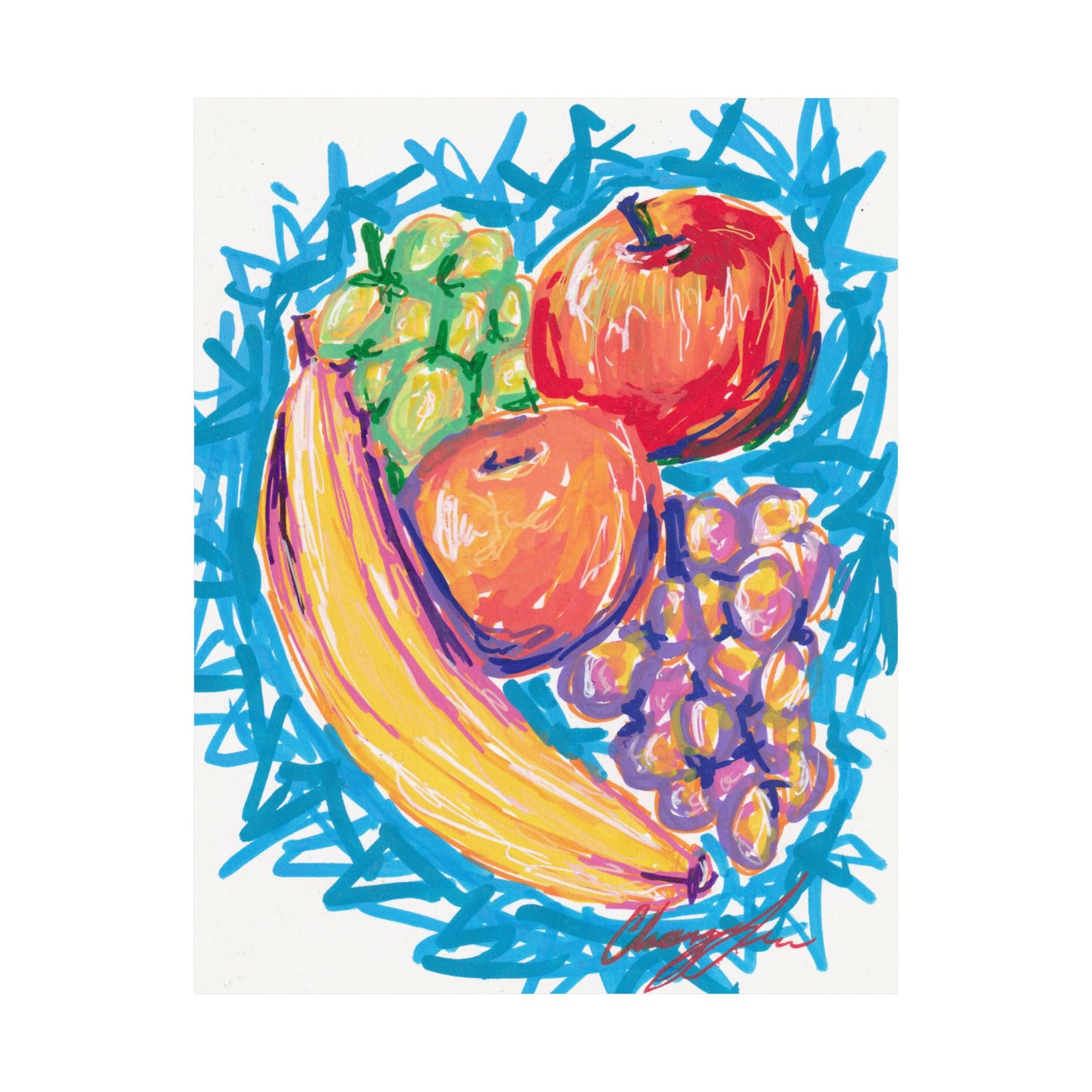 Fruit Still Life Matte Poster — Colorful Banana, Apples & Grapes Wall Art