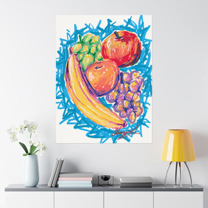 Fruit Still Life Matte Poster — Colorful Banana, Apples & Grapes Wall Art