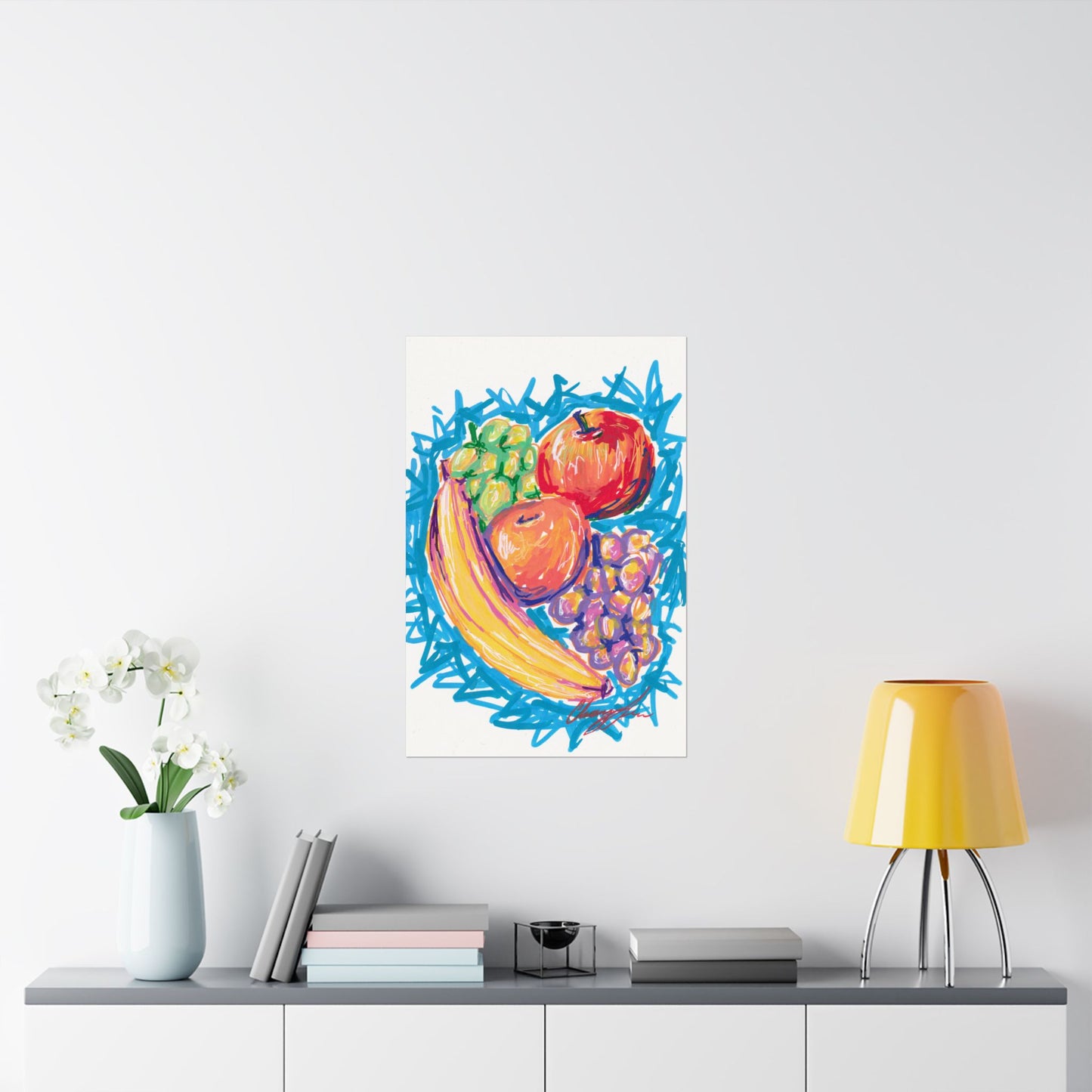 Fruit Still Life Matte Poster — Colorful Banana, Apples & Grapes Wall Art