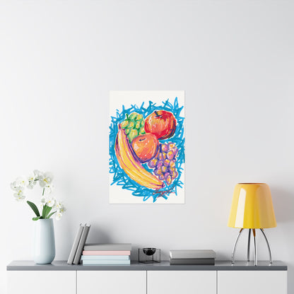 Fruit Still Life Matte Poster — Colorful Banana, Apples & Grapes Wall Art