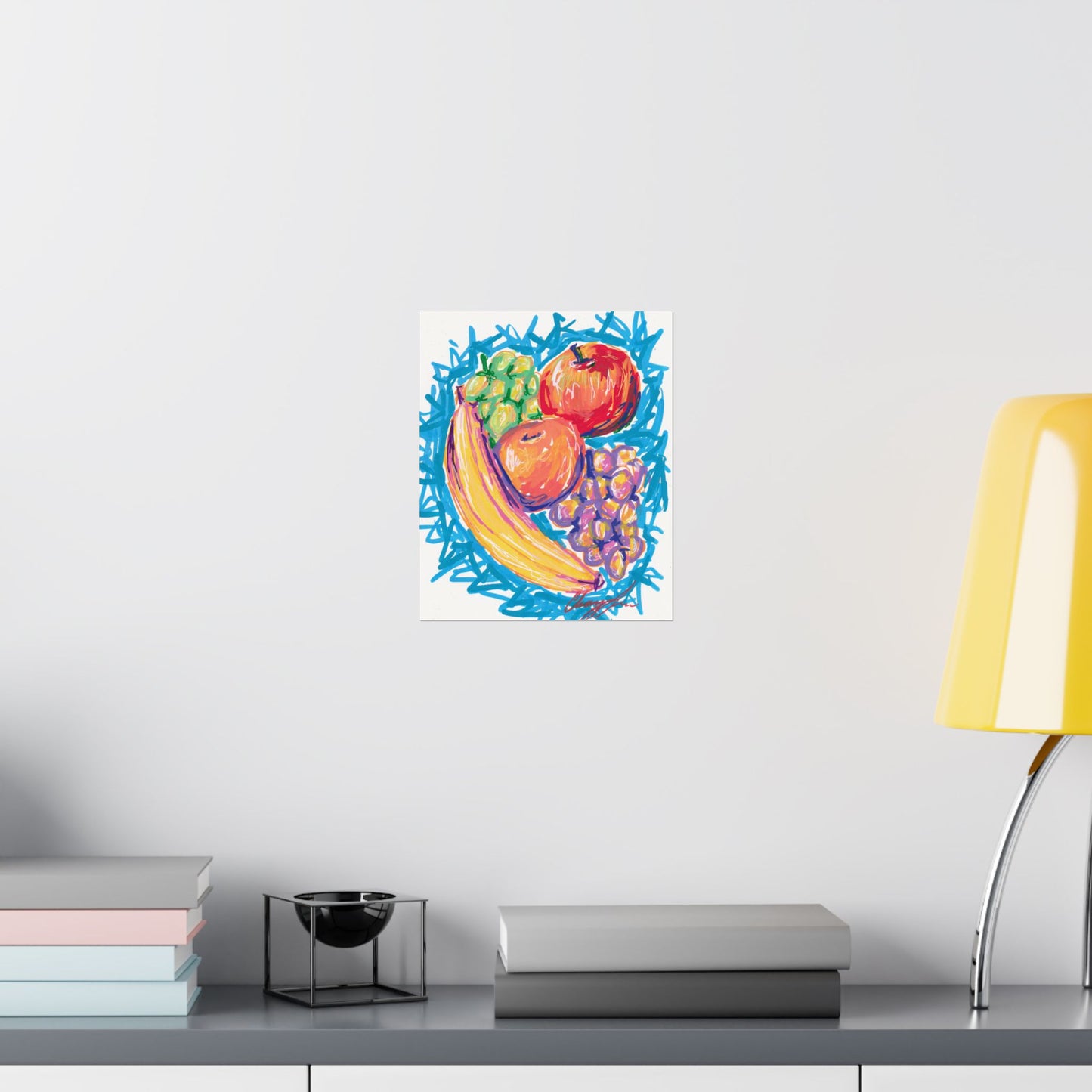 Fruit Still Life Matte Poster — Colorful Banana, Apples & Grapes Wall Art