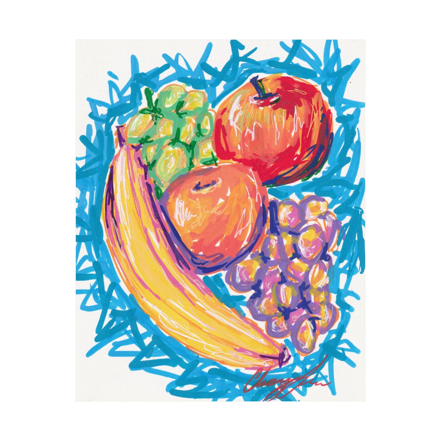Fruit Still Life Matte Poster — Colorful Banana, Apples & Grapes Wall Art