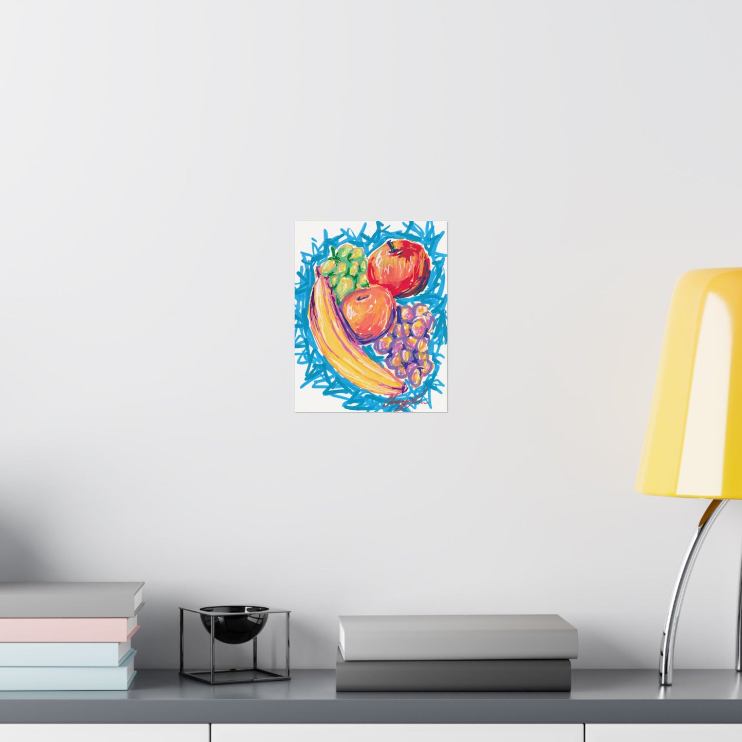 Fruit Still Life Matte Poster — Colorful Banana, Apples & Grapes Wall Art